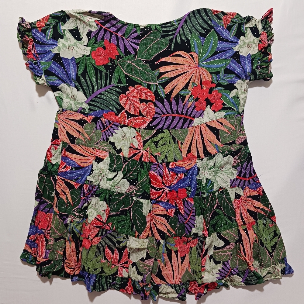 Angie Boho Multi Color Floral Print Tiered Ruffle Top Size L - Picture 8 of 8